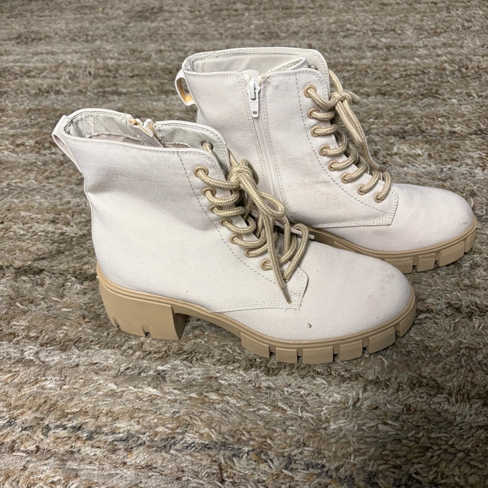 Target Cream Lace-Up Combat Boots